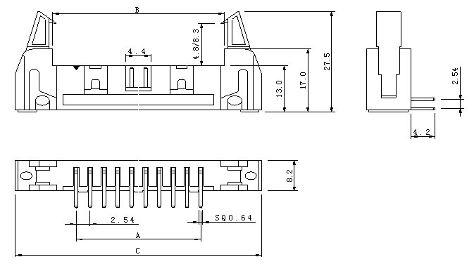 2.54mm彎針牛角<a href='/product/' class='keys' title='點擊查看關于連接器的相關信息' target='_blank'>連接器</a>規(guī)格書