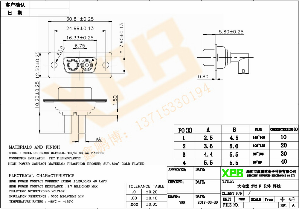大電流 2W2 公頭連接器規(guī)格書 大電流 2W2 公頭<a href='/product/' class='keys' title='點擊查看關(guān)于連接器的相關(guān)信息' target='_blank'>連接器</a>規(guī)格書
